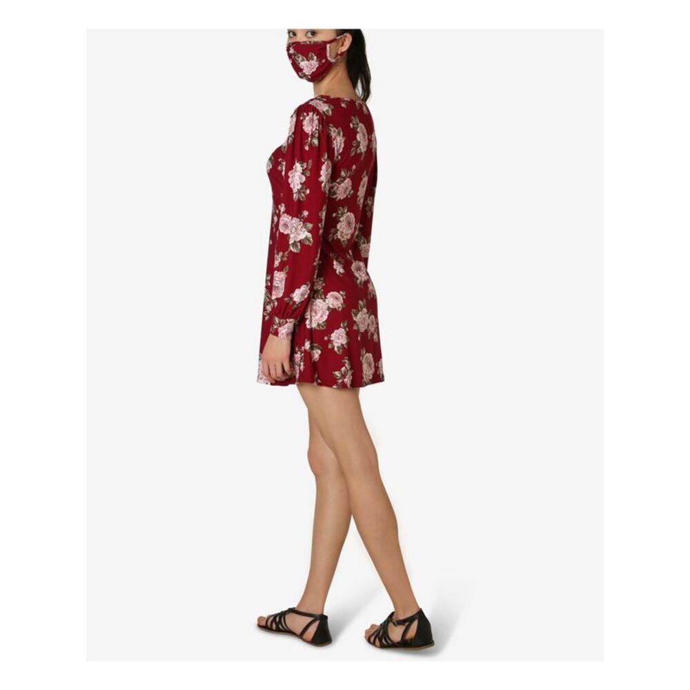 ULTRA FLIRT Womens Red Floral Long Sleeve Short Sheath Dress Size: XS - Picture 2 of 2